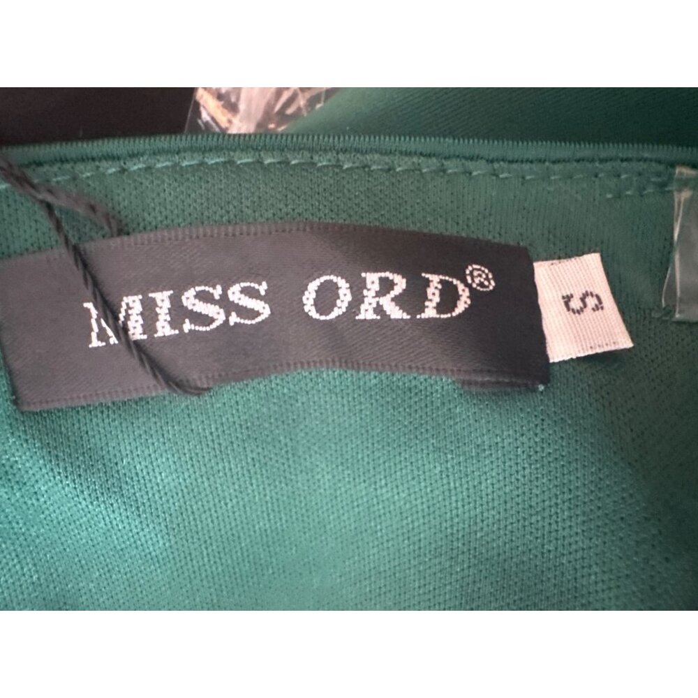 New Emerald Green Miss Ord Small One-Shoulder Draped Evening Gown Long Sleeve - Picture 4 of 16